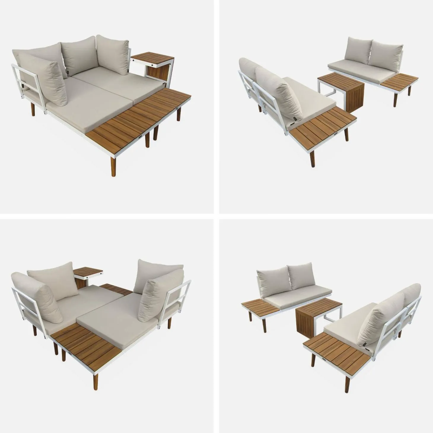 Modulaire tuinset in aluminium en acacia, 4 zitplaatsen
