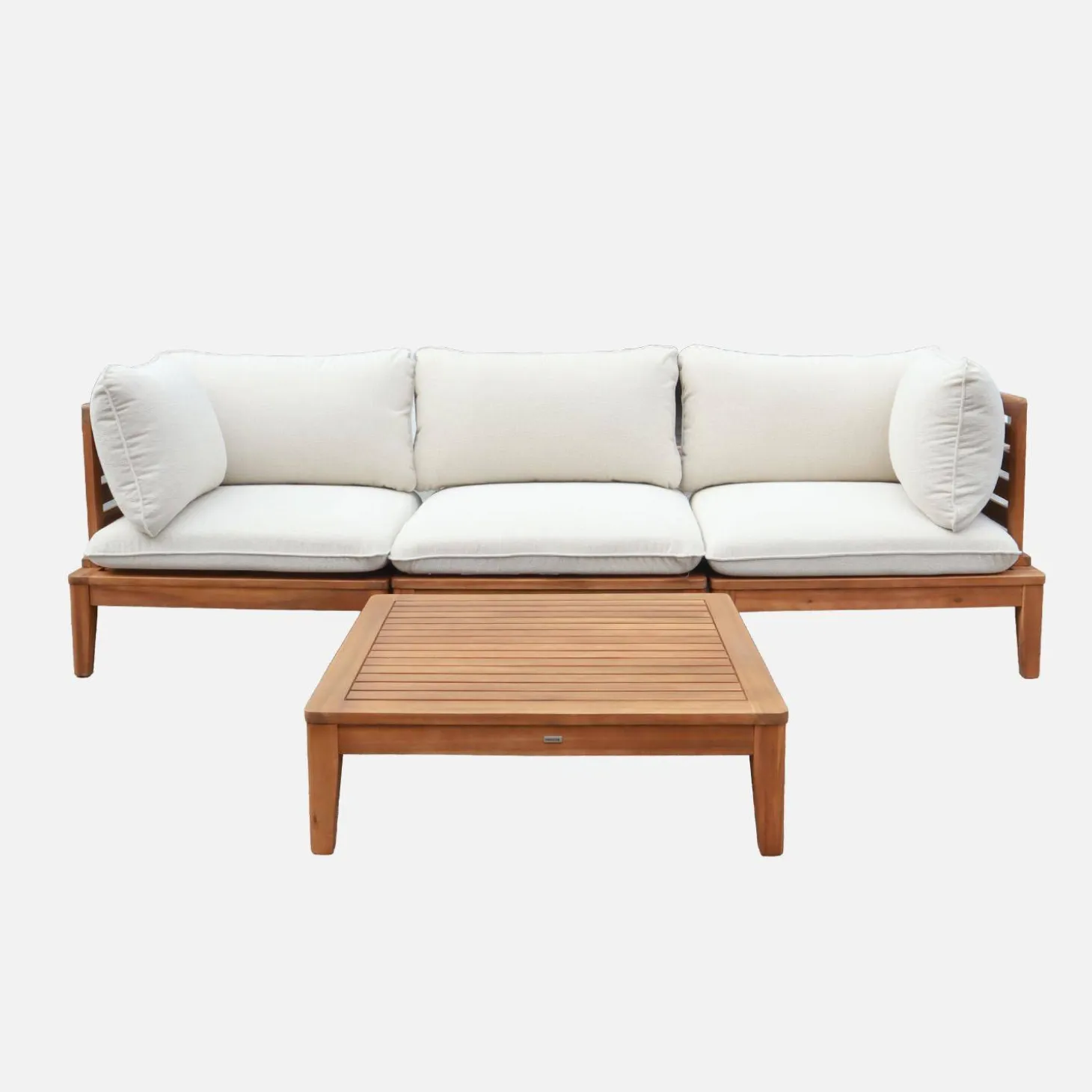 Modulaire 3-zits loungeset van hout met bouclé-effect en armleuningen