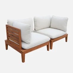 Modulaire 2-zits tuinbank van hout en bouclé-effect met armleuningen