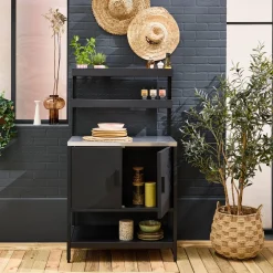 Module buitenkeuken met 2 deuren en 2 hangende planken staal L80cm