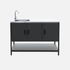 Module buitenkeuken met gootsteen 3 deuren en 1 plank staal L120cm