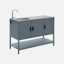 Module buitenkeuken met gootsteen 3 deuren en 1 plank staal L120cm