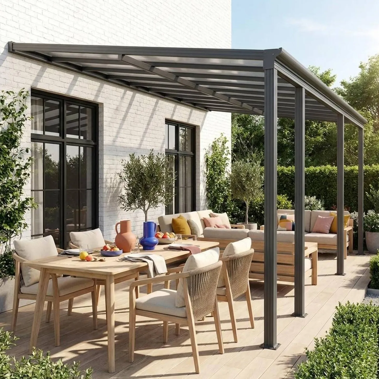 Muurpergola, carport aluminium 6x3m met regengoot