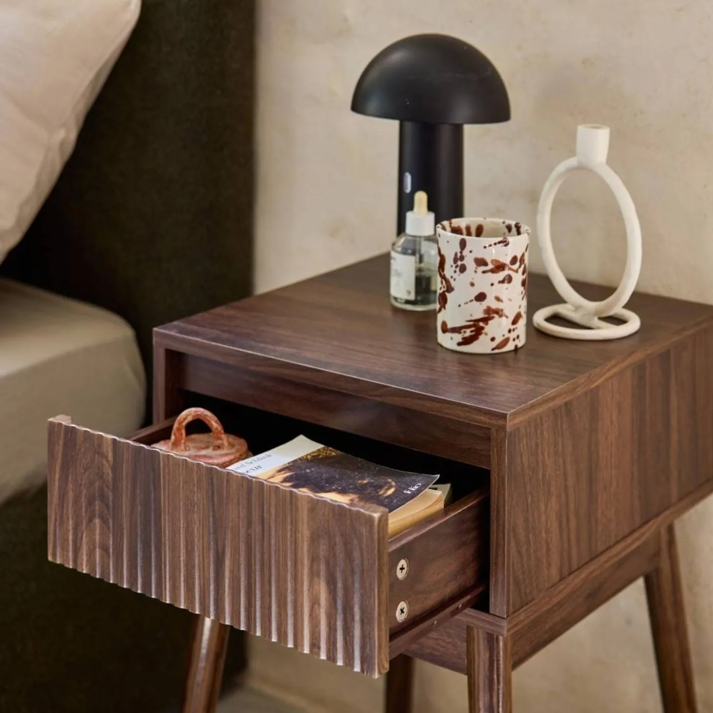 Nachtkastje hout decor 1 lade (set van 2)