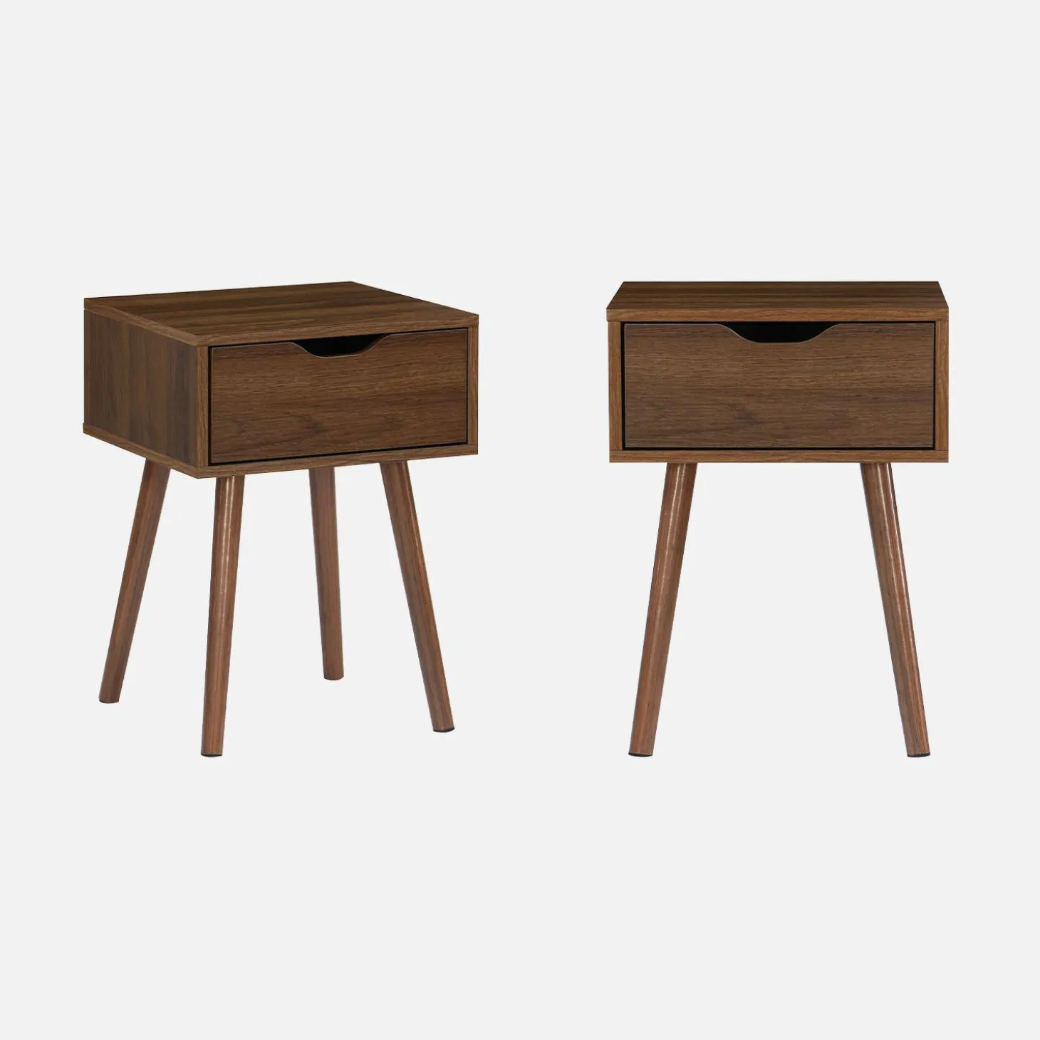 Nachtkastje in walnootkleurig hout, 1 lade (set van 2)