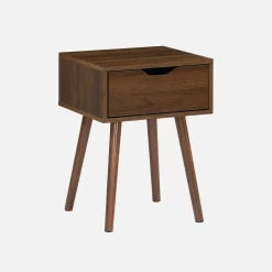 Nachtkastje in walnootkleurig hout, 1 lade