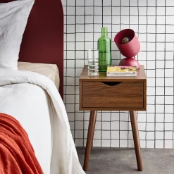 Nachtkastje in walnootkleurig hout, 1 lade