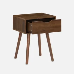 Nachtkastje in walnootkleurig hout, 1 lade