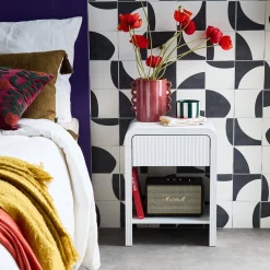 Nachtkastje met gegroefd houteffect 1 lade, 1 plank