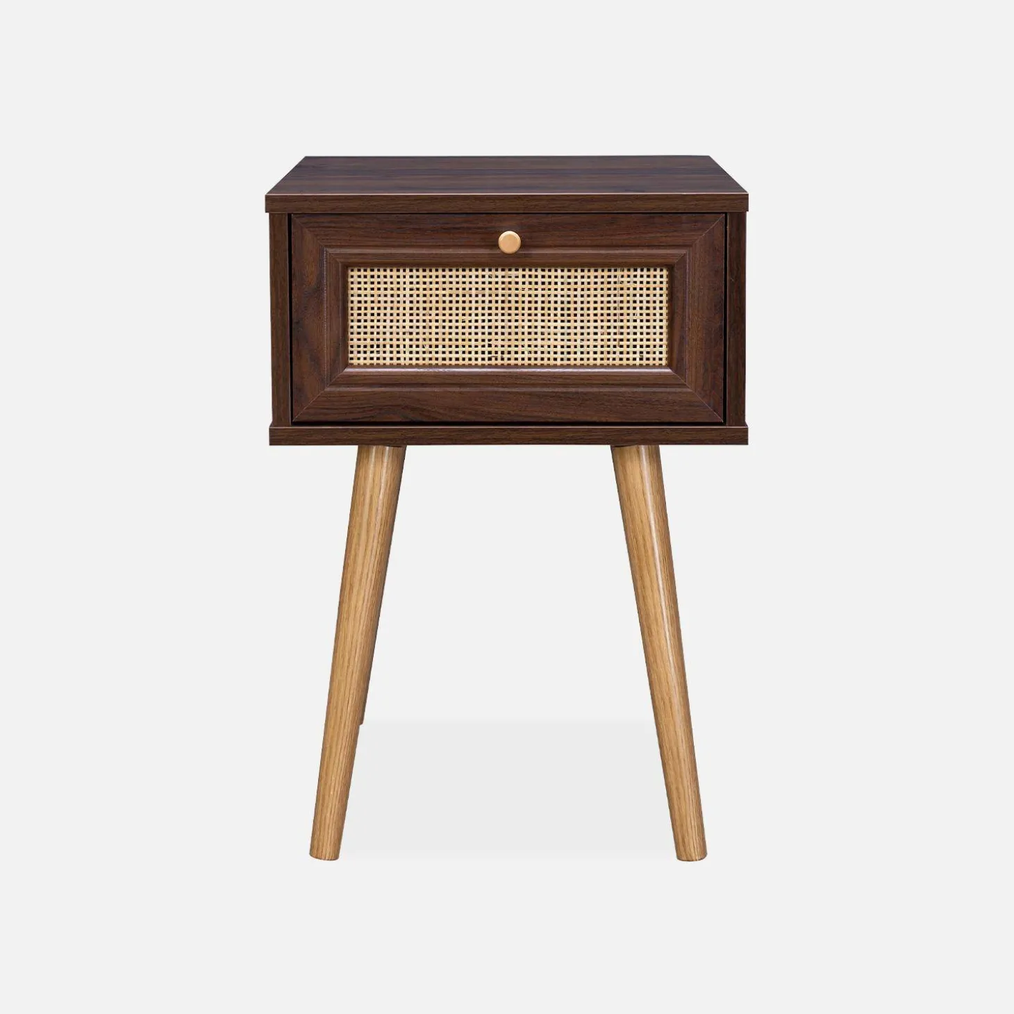 Nachtkastje met hout- en rietmotief, 1 lade