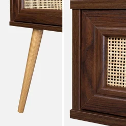 Nachtkastje met hout- en rietmotief, 1 lade