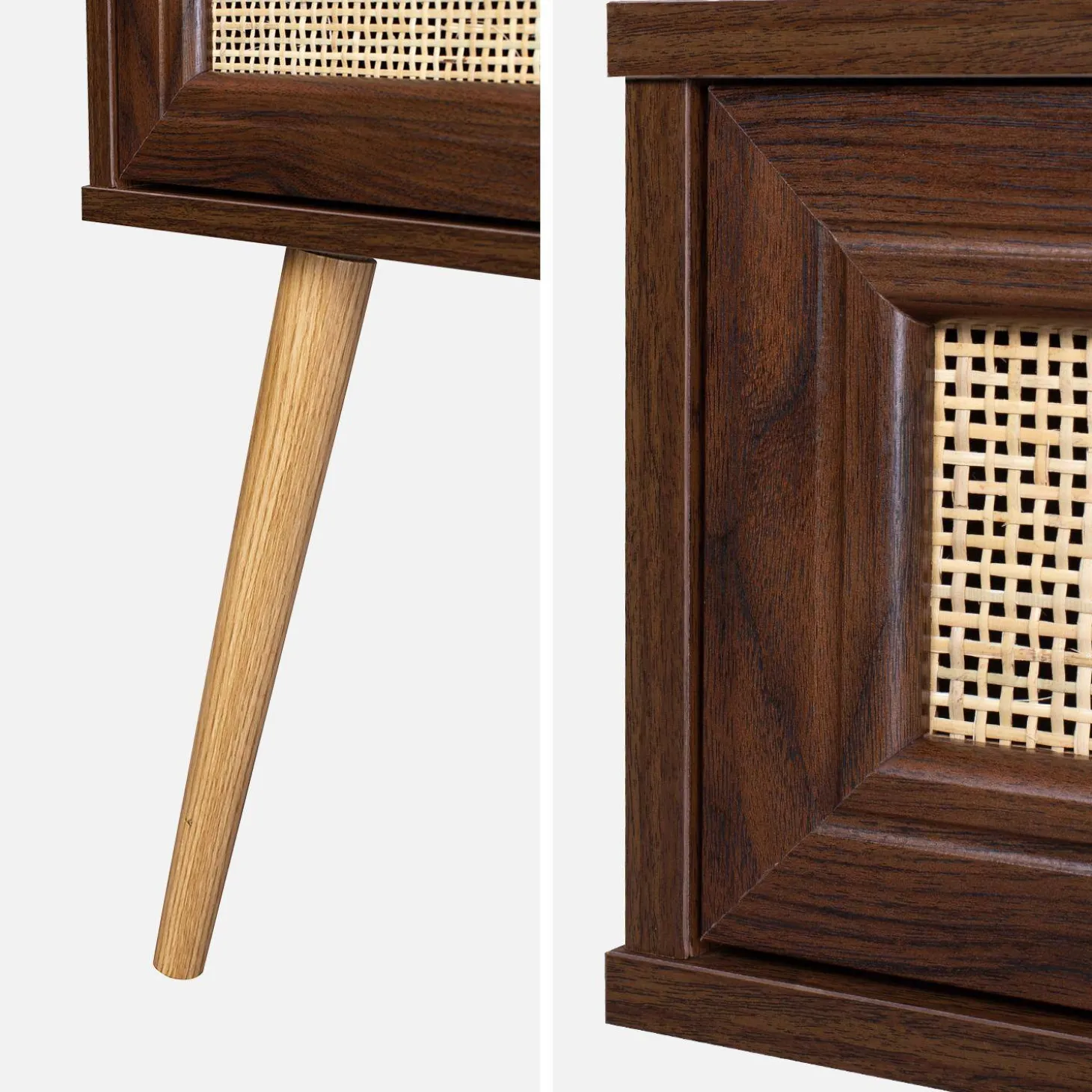 Nachtkastje met hout- en rietmotief, 1 lade