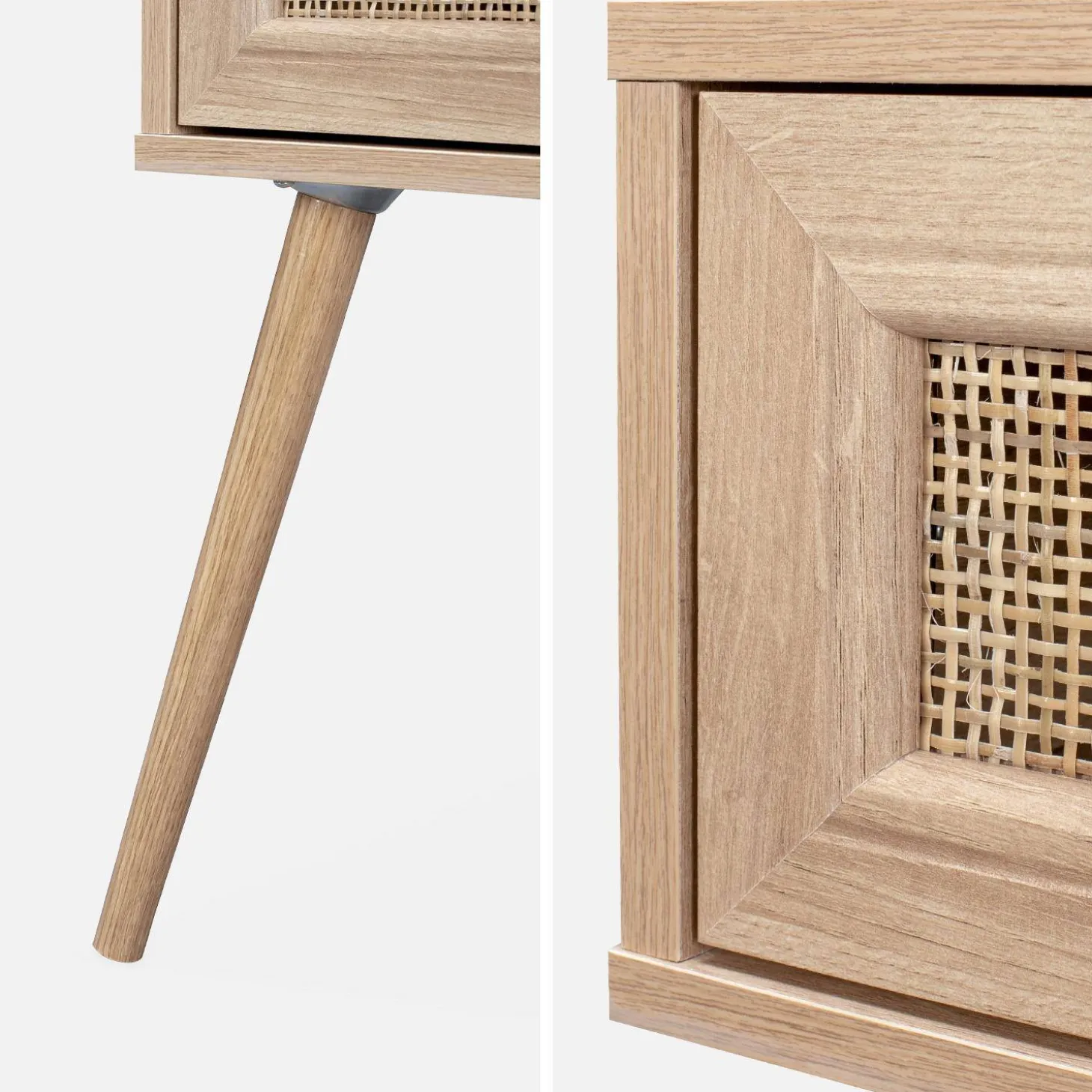 Nachtkastje met hout- en rietmotief, 1 lade