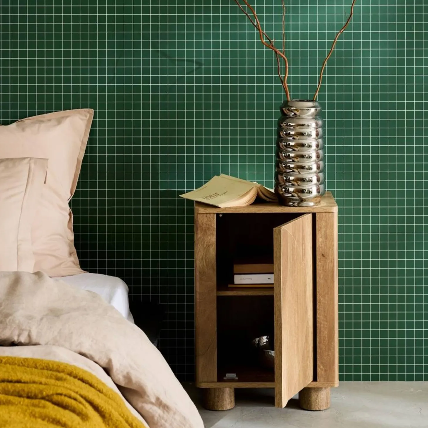 Nachtkastjes houtdecor 1 omkeerbare deur (set van 2)