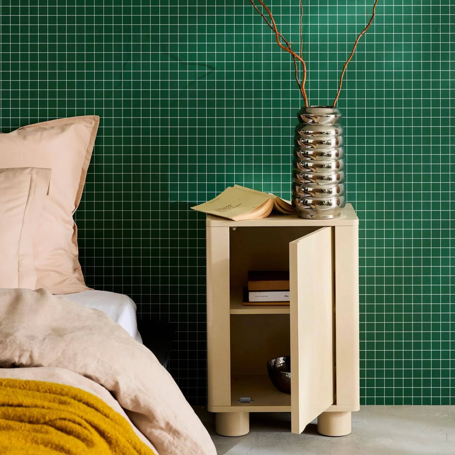 Nachtkastjes houtdecor 1 omkeerbare deur (set van 2)