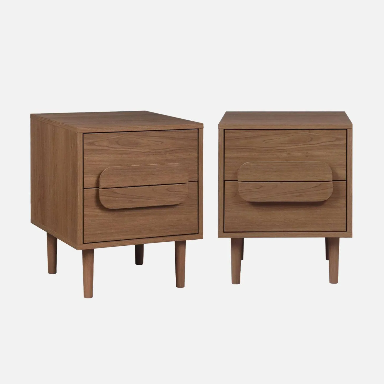 Nachtkastjes houtdecor vintage 2 lades (set van 2)