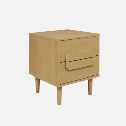 Nachtkastjes houtdecor vintage 2 lades (set van 2)