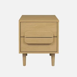 Nachtkastjes houtdecor vintage 2 lades (set van 2)