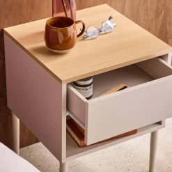 Nachtkastjes met lade en nisje metaal en houtdecor (set van 2)