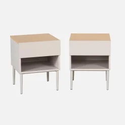 Nachtkastjes met lade en nisje metaal en houtdecor (set van 2)