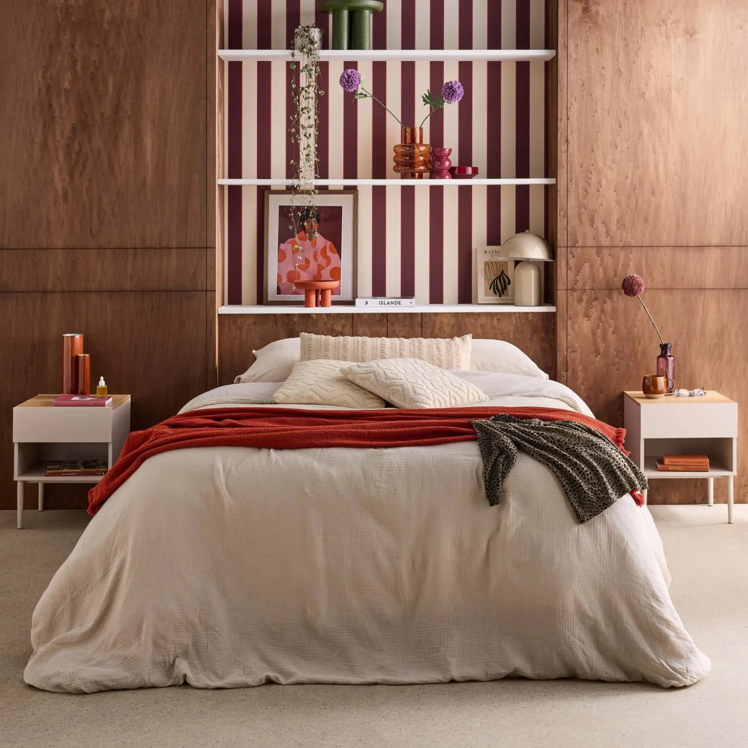 Nachtkastjes met lade en nisje metaal en houtdecor (set van 2)