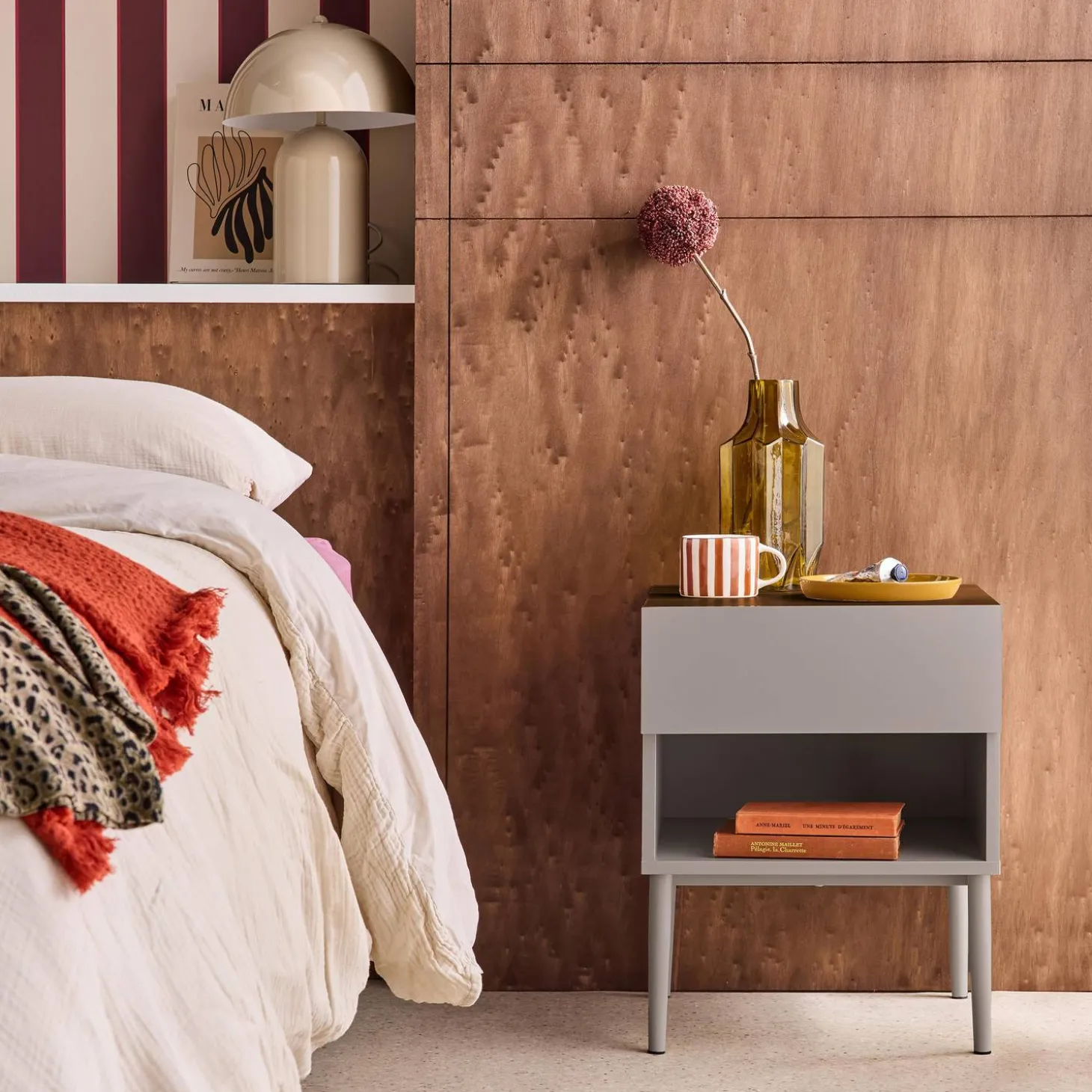 Nachtkastjes met lade en nisje metaal en houtdecor (set van 2)