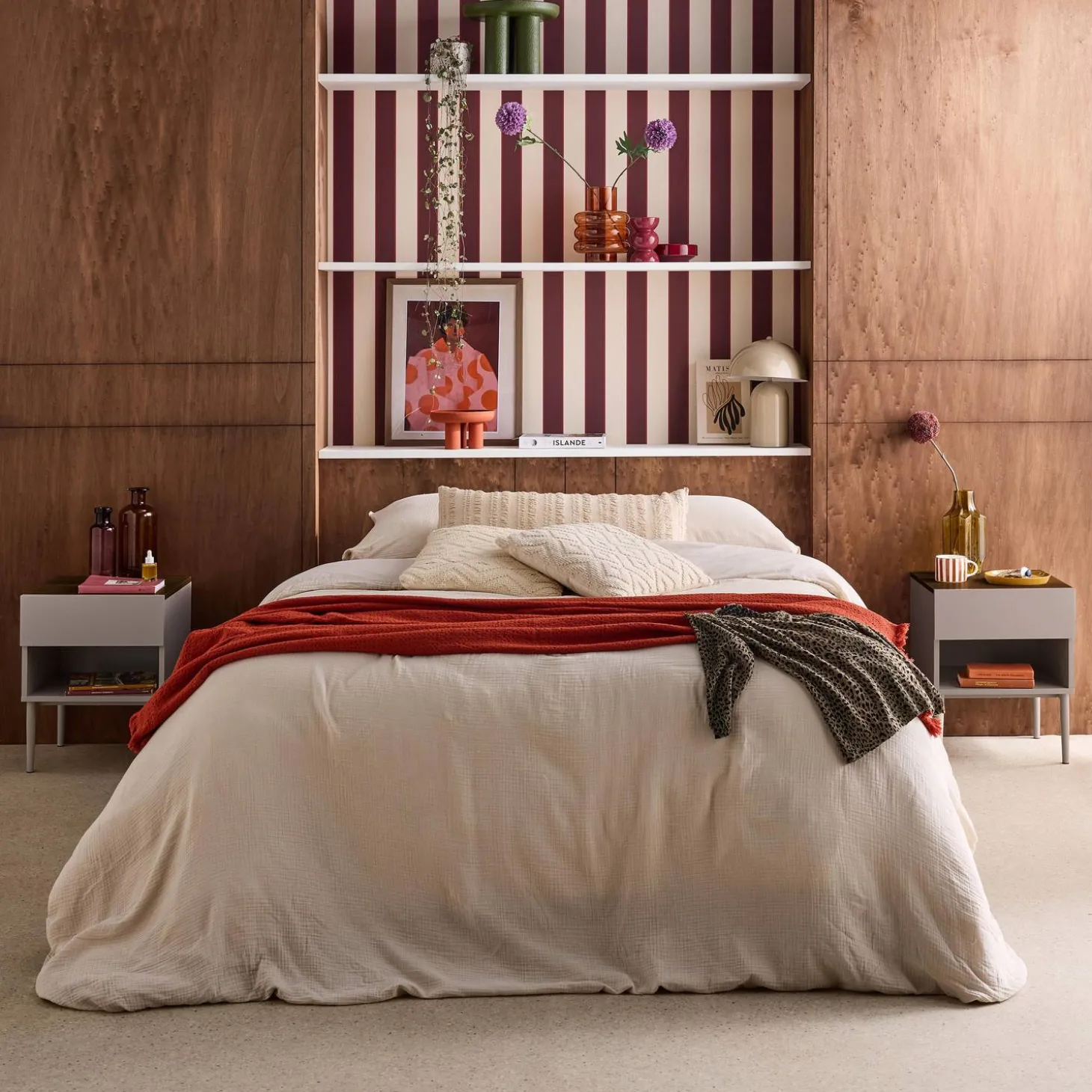 Nachtkastjes met lade en nisje metaal en houtdecor (set van 2)