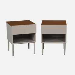 Nachtkastjes met lade en nisje metaal en houtdecor (set van 2)