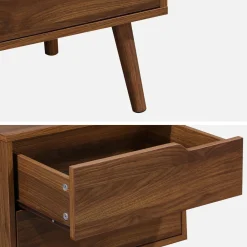 Nachtkastje van walnoot gebeitst hout, 2 laden (set van 2)