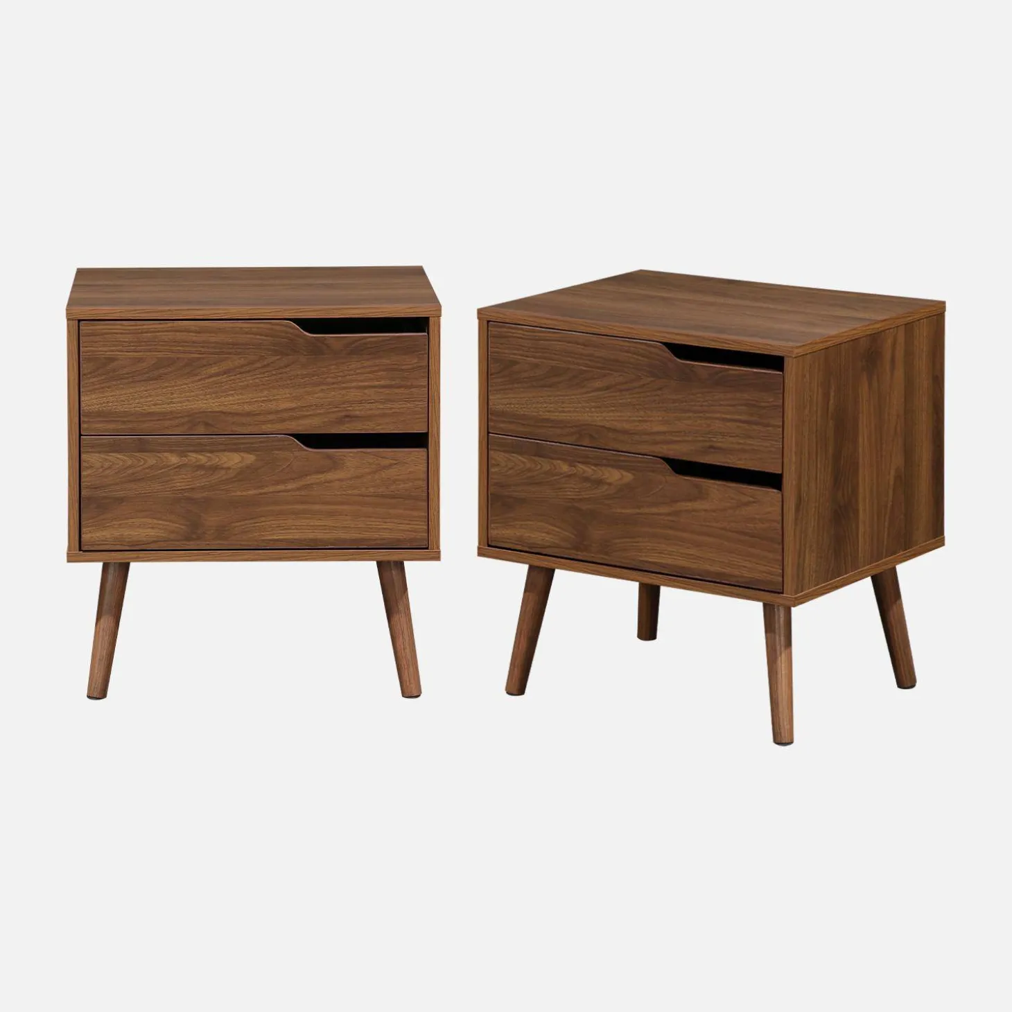 Nachtkastje van walnoot gebeitst hout, 2 laden (set van 2)