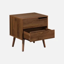 Nachtkastje, walnoot gebeitst houtdecor, 2 laden