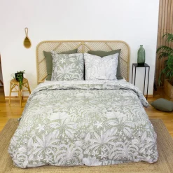 Omkeerbaar tweepersoons dekbedovertrek met plantenprint
