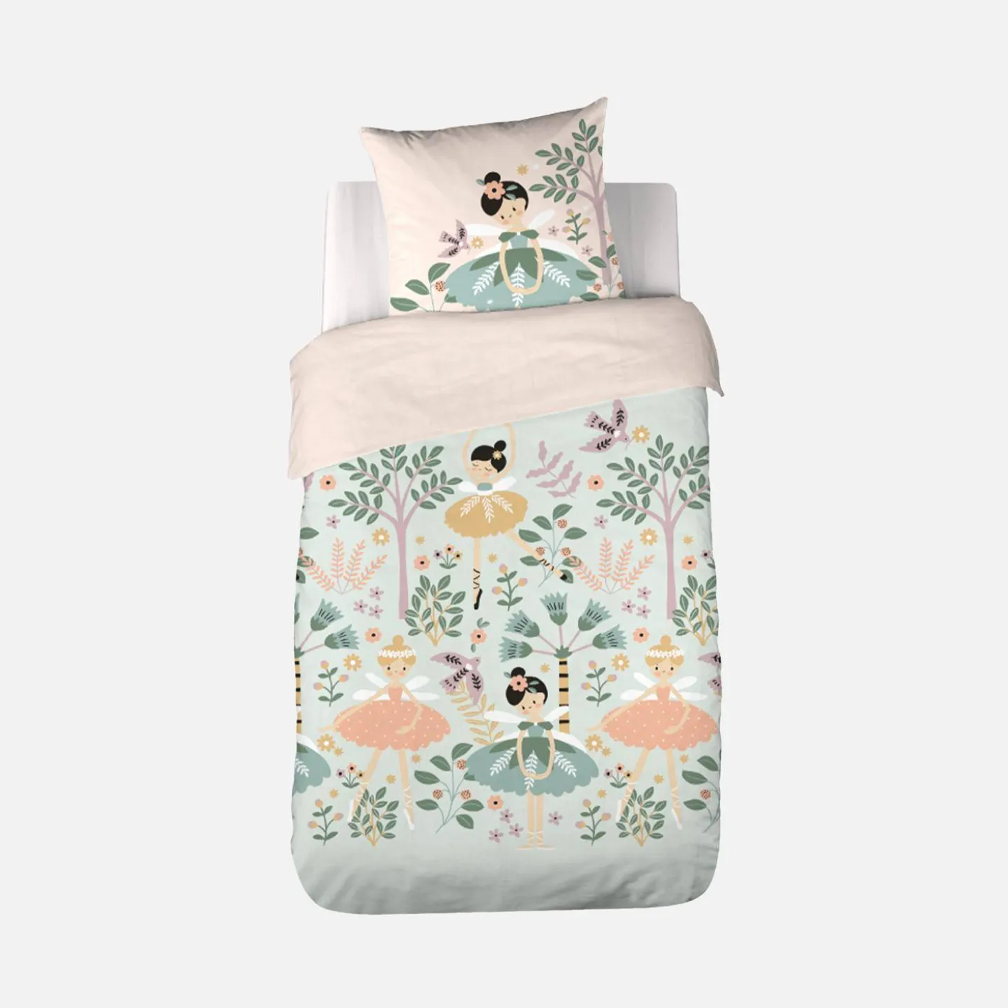Omkeerbare dekbedset 1-persoons met eenhoorn/dans thema 140x200cm
