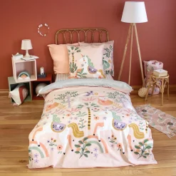 Omkeerbare dekbedset 1-persoons met eenhoorn/dans thema 140x200cm