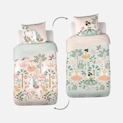 Omkeerbare dekbedset 1-persoons met eenhoorn/dans thema 140x200cm