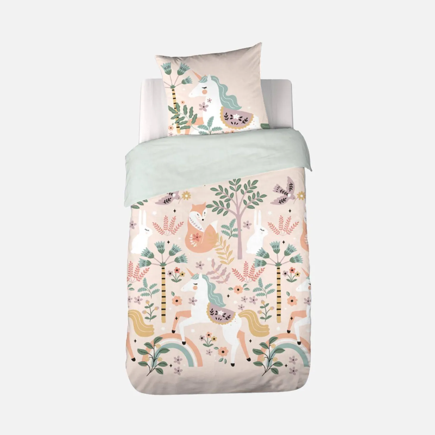 Omkeerbare dekbedset 1-persoons met eenhoorn/dans thema 140x200cm