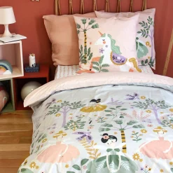 Omkeerbare dekbedset 1-persoons met eenhoorn/dans thema 140x200cm