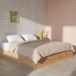 Opbergbed met lattenbodem 160x200cm houtdecor 2-persoons