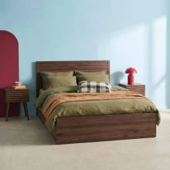 Opbergbed 140x190cm met lattenbodem en hoofdbord houtdecor