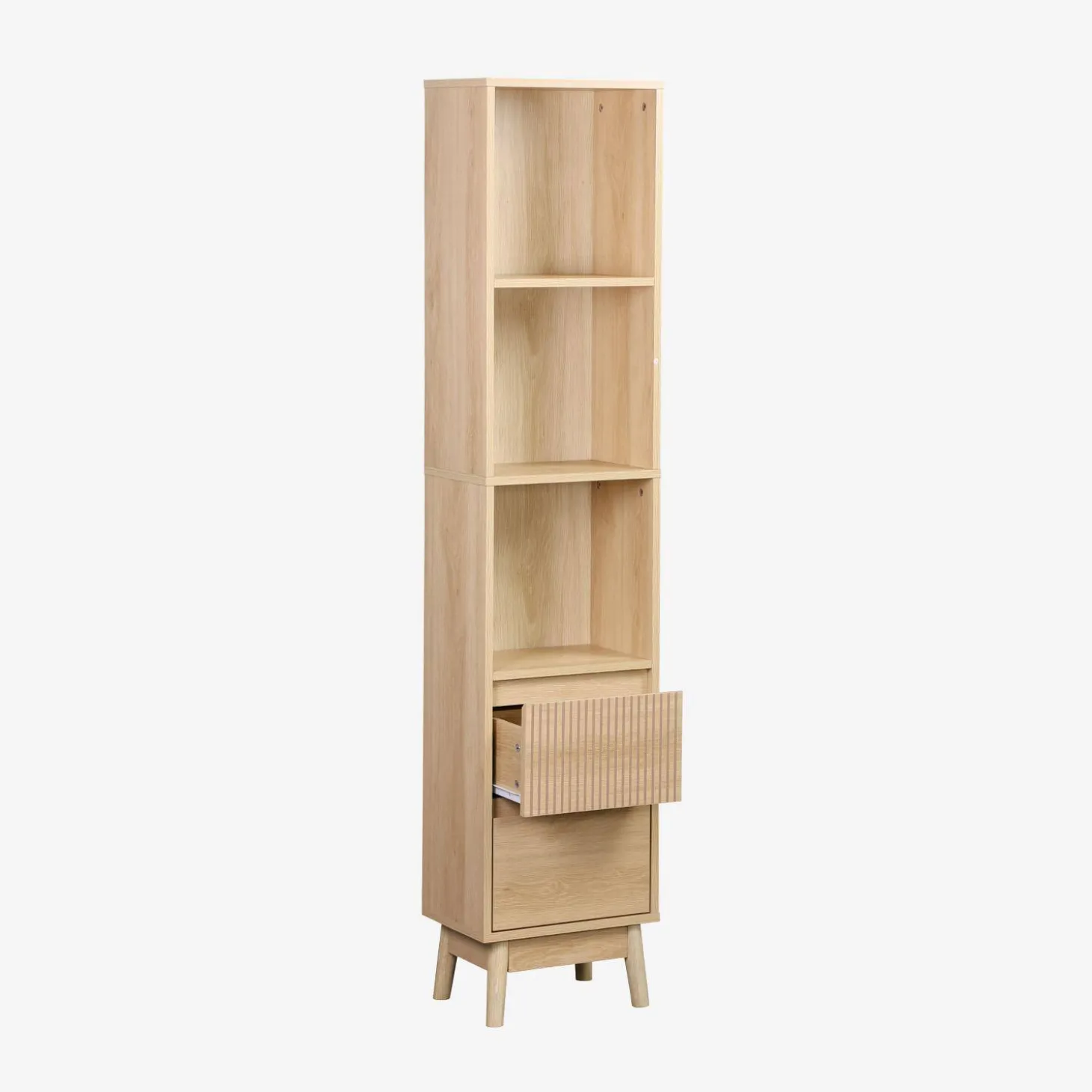 Opbergkolom met houtdecor 3 planken 2 lades