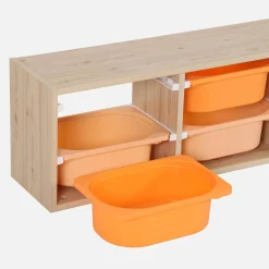 Opbergmeubel naturel met 6 gekleurde opbergbakken voor kinderen