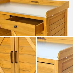 Opbergmeubel, werktafel van dennenhout, 2 deuren, 2 laden