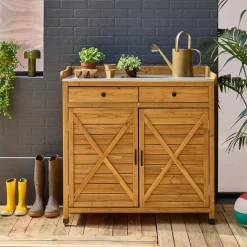 Opbergmeubel, werktafel van dennenhout, 2 deuren, 2 laden
