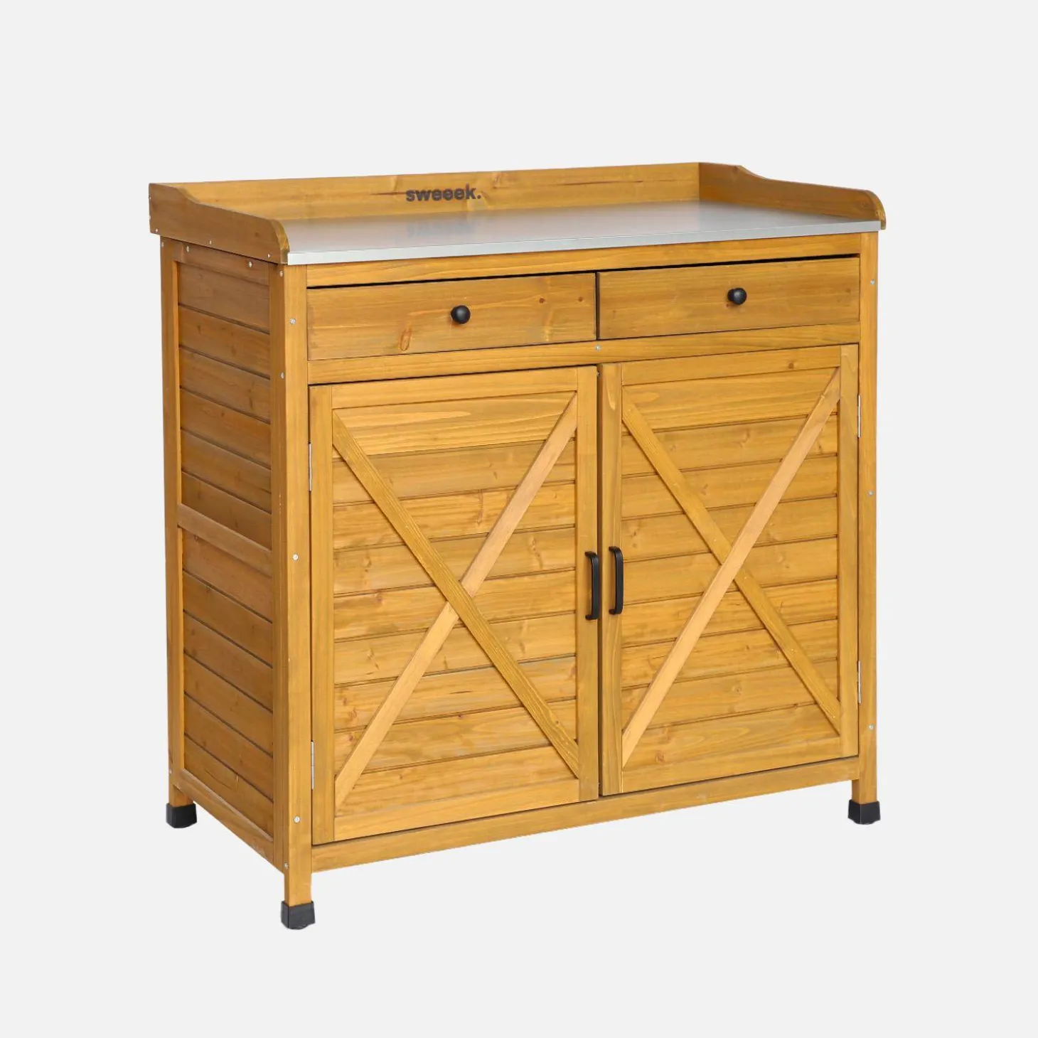 Opbergmeubel, werktafel van dennenhout, 2 deuren, 2 laden