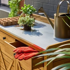 Opbergmeubel, werktafel van dennenhout, 2 deuren, 2 laden