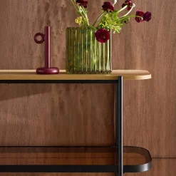 Open kast met 5 niveaus metaal houtdecor en gehard glas