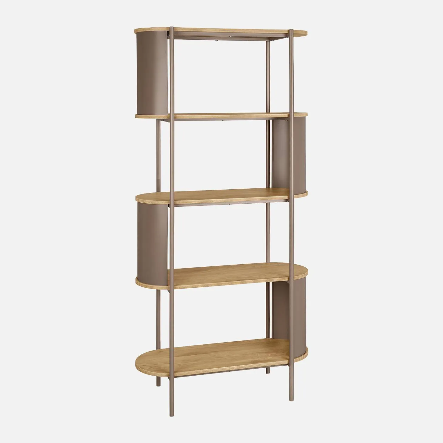 Open kast 5 niveaus gebogen metaal en houtdecor