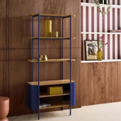 Open kast 6 niveaus gebogen metaal en houtdecor