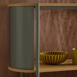 Open kast 5 niveaus gebogen metaal en houtdecor
