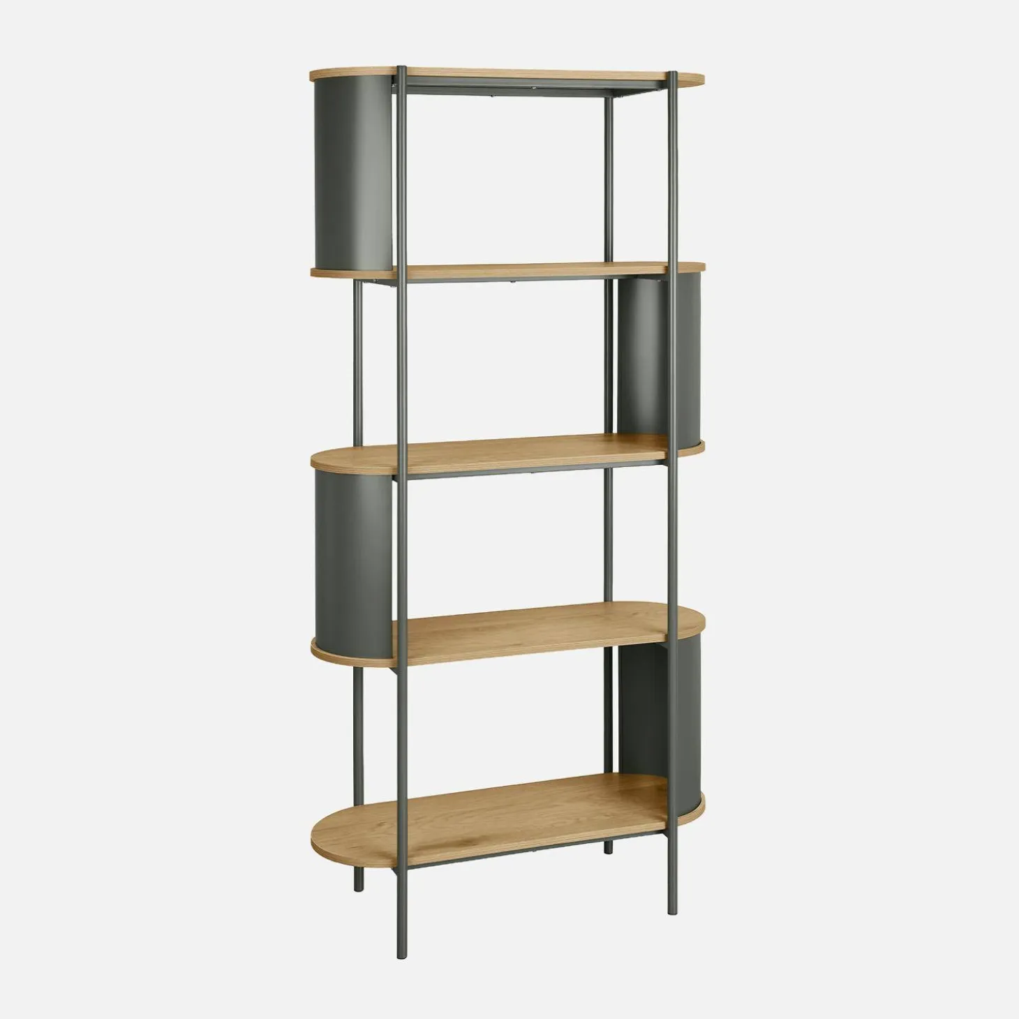 Open kast 5 niveaus gebogen metaal en houtdecor